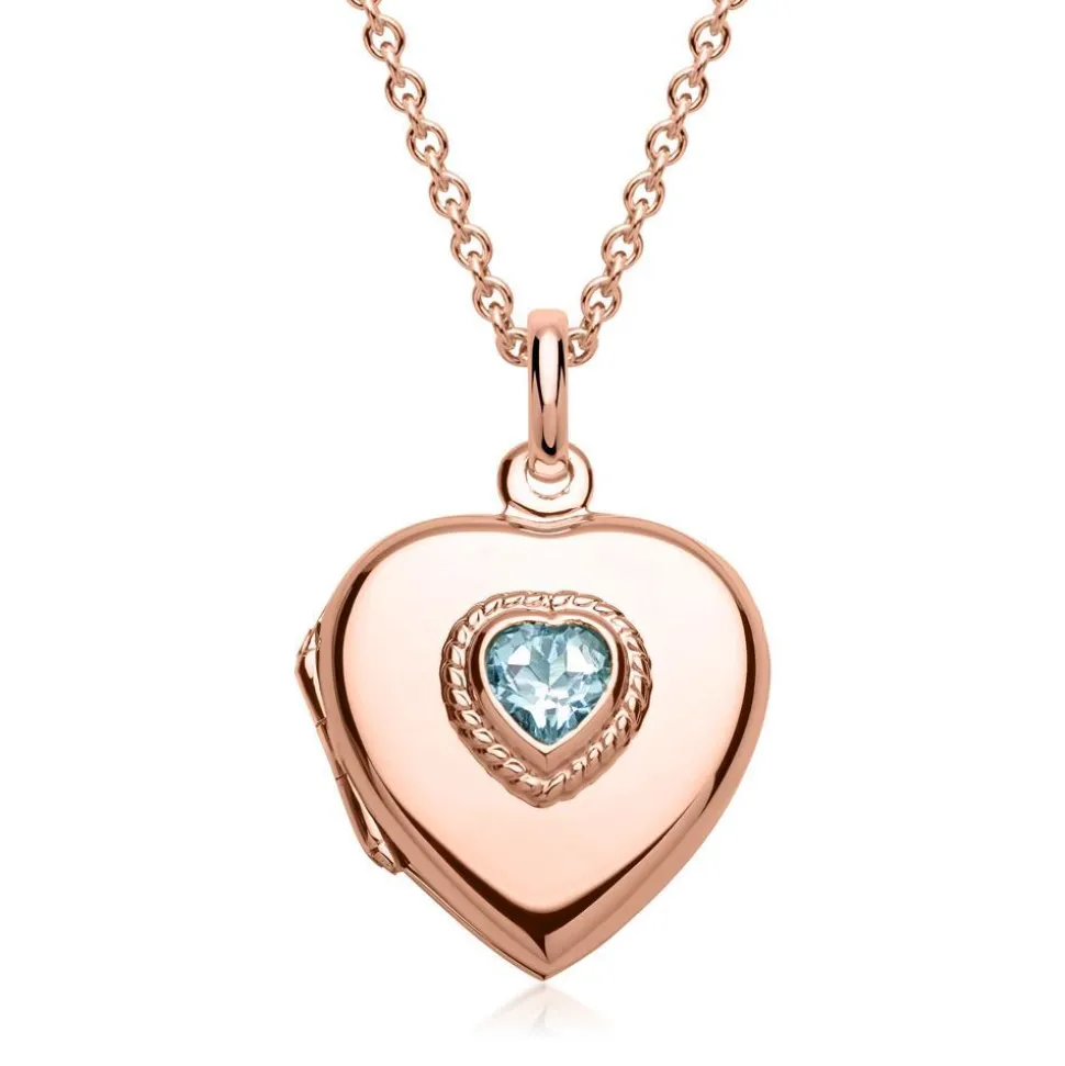Herz-Medaillon mit blauem Stein rosé gravierbar SP0776SL