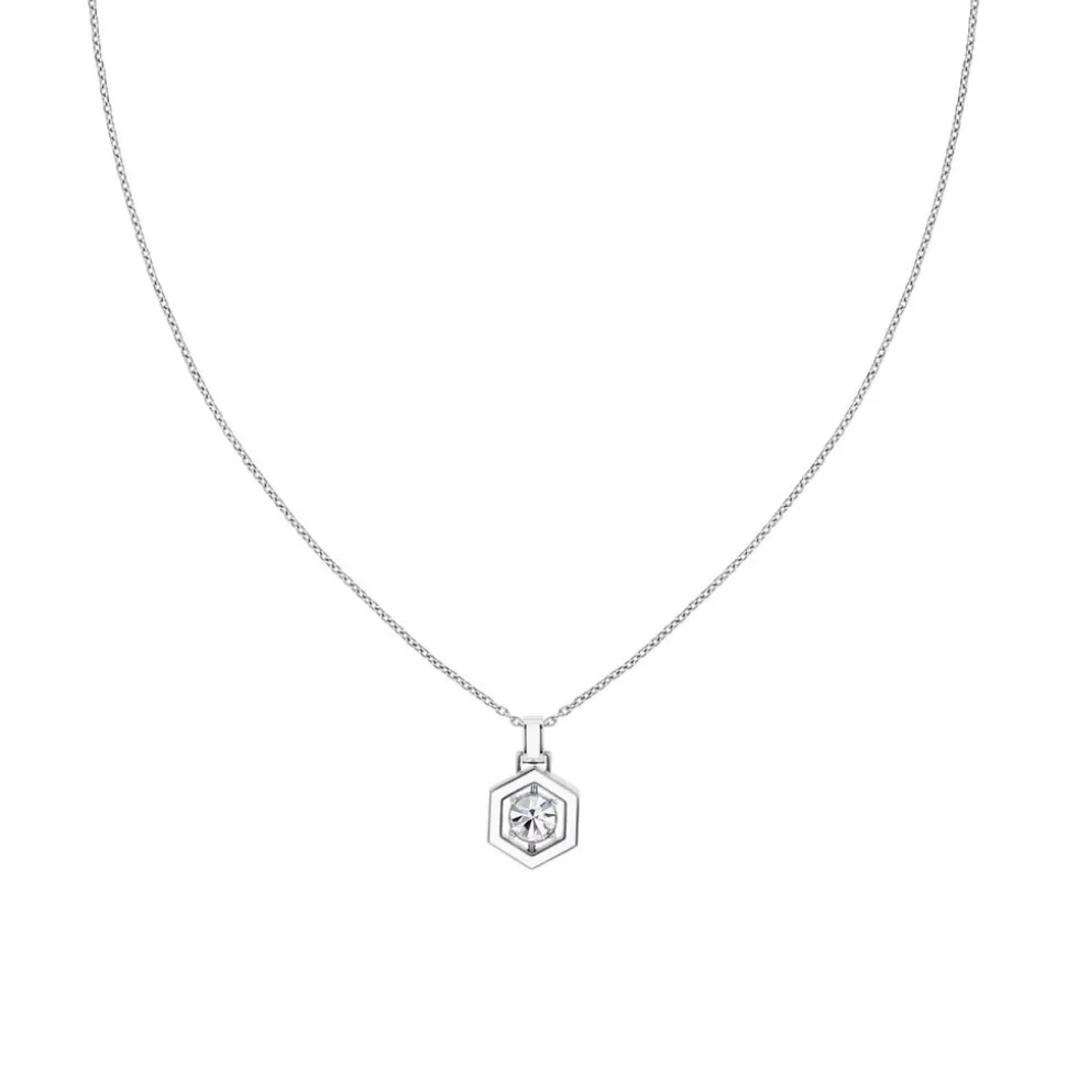 Hexagon Gravurkette aus Edelstahl mit Kristall, Emaille 2780853