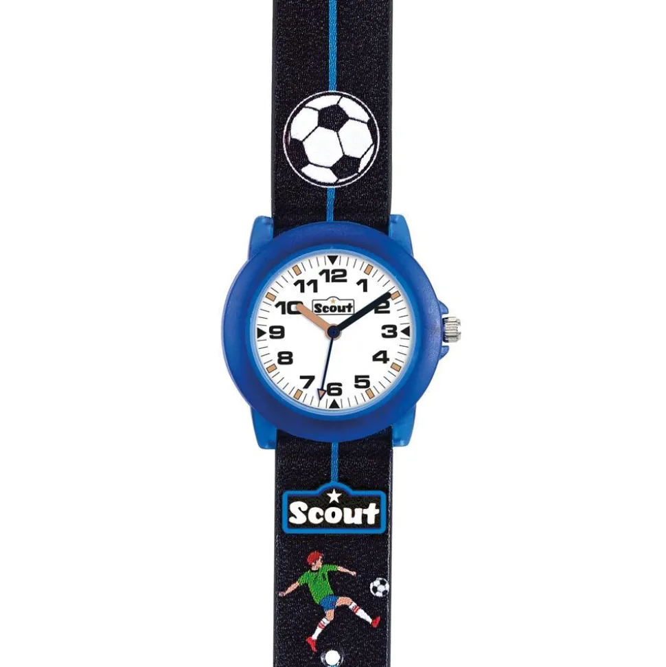 Jungen Armbanduhr Fußball aus Kunststoff, schwarz, blau 280305000