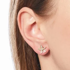 14K Gold Ohrstecker Blüten mit Diamanten BDE0009-14KG