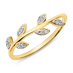 14K Goldring im Blattdesign mit Diamanten DR0439