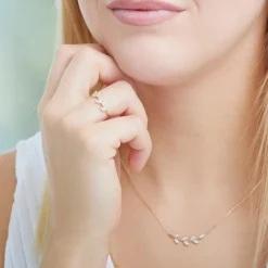 14K Goldring im Blattdesign mit Diamanten DR0439