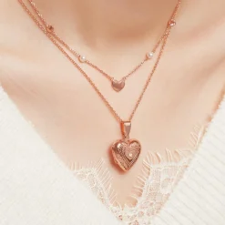 Kette mit rosé vergoldetem Herzmedaillon SP0788SLK