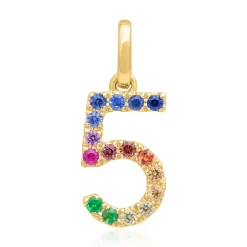 Kettenanhänger Zahl 5 aus 585er Gold mit Saphiren BDP0059-14KGSL