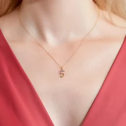 Kettenanhänger Zahl 5 aus 585er Gold mit Saphiren BDP0059-14KGSL