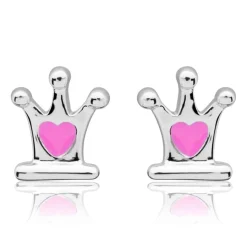 Kinderohrstecker Krone mit pinkem Herz KE0105