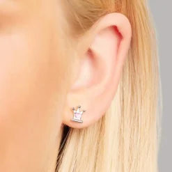 Kinderohrstecker Krone mit pinkem Herz KE0105