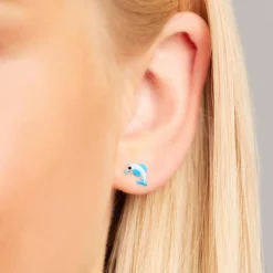 Kinderohrstecker Silber mit Delfinmotiv blau KE0017