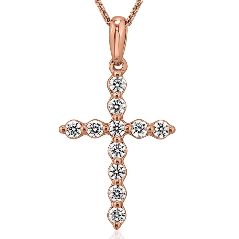 Kreuzkette für Damen aus Roségold mit Diamanten BDP0037-RSLK