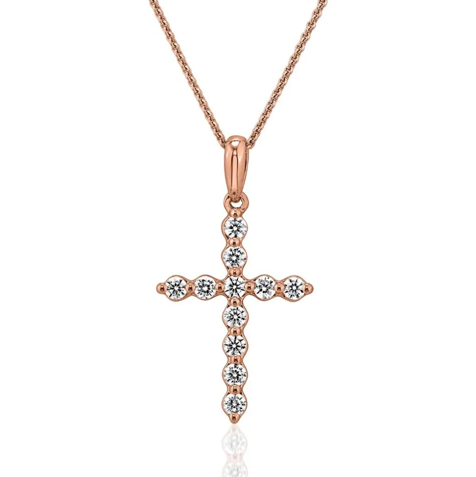 Kreuzkette für Damen aus Roségold mit Diamanten BDP0037-RSLK