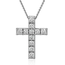 Lab grown Diamantkette mit Kreuz aus Weißgold BDP0039LG-WSLK