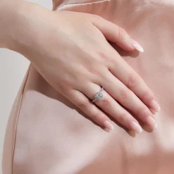 Lab grown Diamantring Halo aus Weißgold oder Platin BDR0001LG-WSL