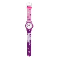 Lila Mädchenuhr Einhorn und Sterne mit Textilarmband 280375021