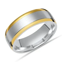 Matter Silberring polierte goldene Kanten R8537SL