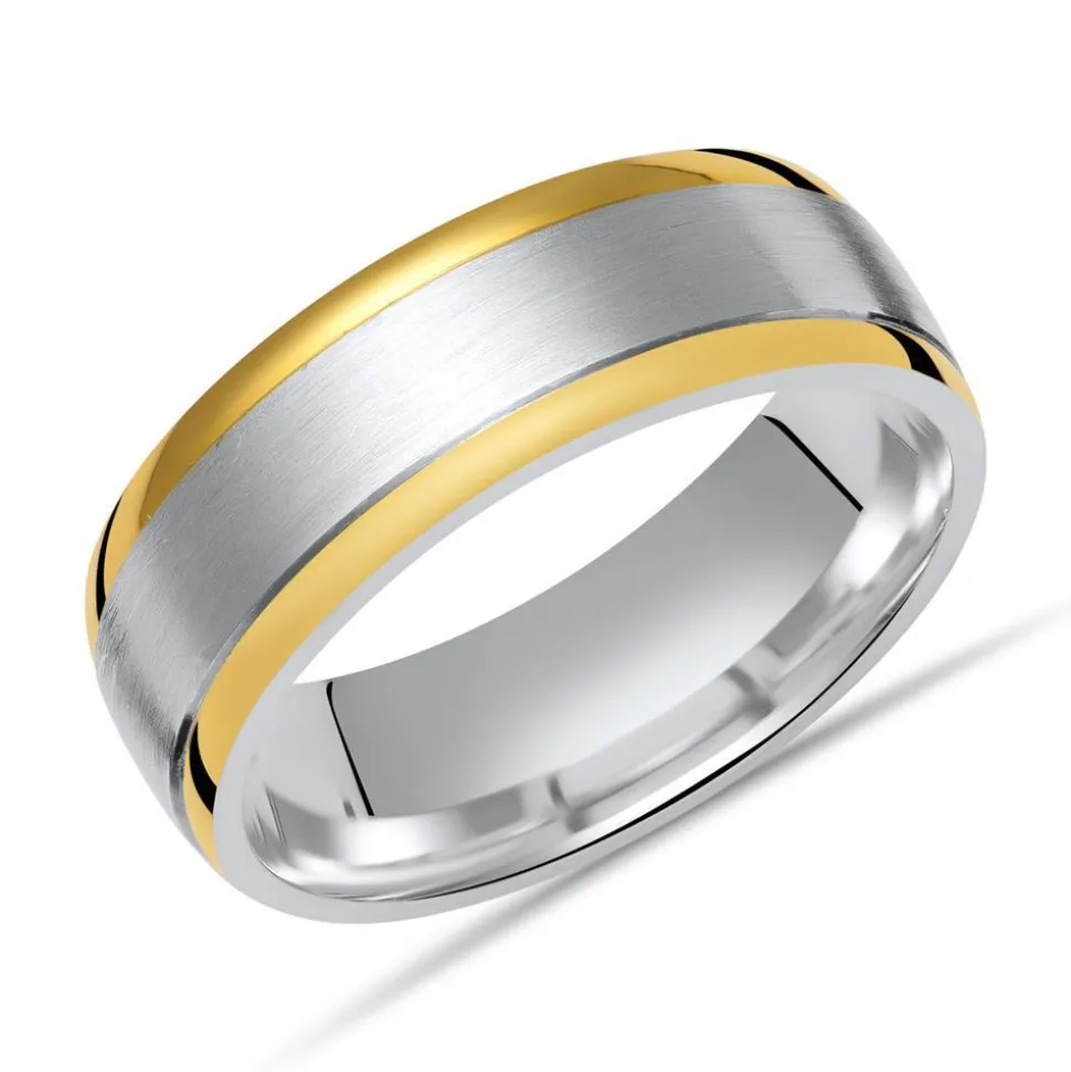 Matter Silberring polierte goldene Kanten R8537SL