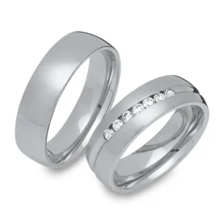 Mattierte Edelstahl Eheringe Steinbesatz 6mm R9210s