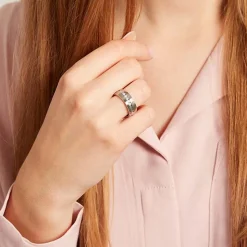 Mattierte Edelstahl Eheringe Steinbesatz 6mm R9210s