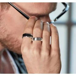 Mattierte Edelstahl Eheringe Steinbesatz 6mm R9210s