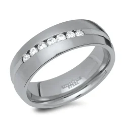 Mattierte Edelstahl Eheringe Steinbesatz 6mm R9210s