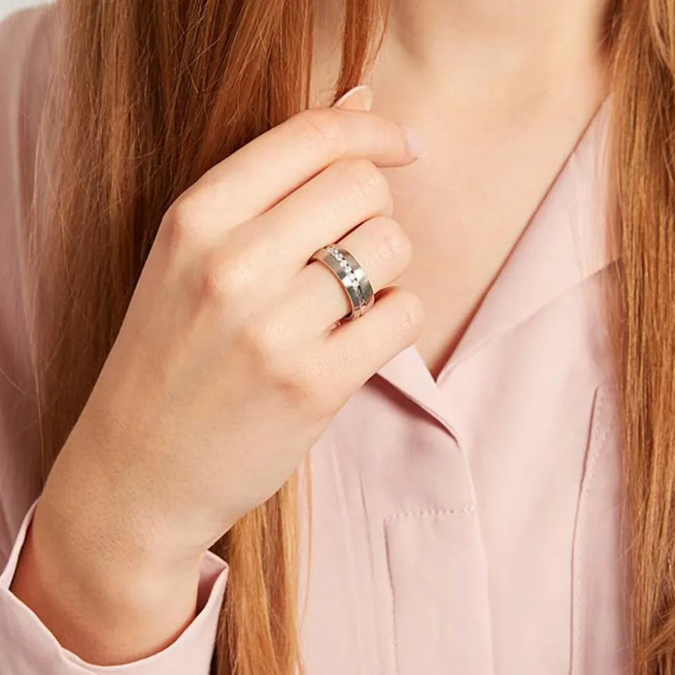 Mattierte Edelstahl Eheringe Steinbesatz 6mm R9210s