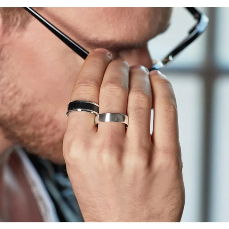 Mattierte Edelstahl Eheringe Steinbesatz 6mm R9210s