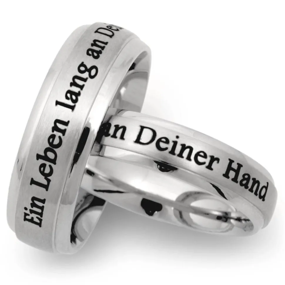 Mattierte Edelstahl Eheringe mit Lasergravur R9151lg