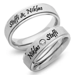 Mattierte Edelstahl Eheringe mit Lasergravur R9106lg
