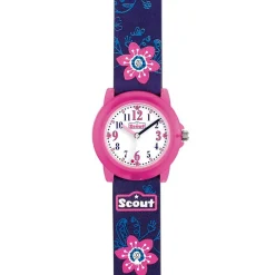 Mädchenuhr aus Kunststoff mit Blumen, blau, pink 280305028