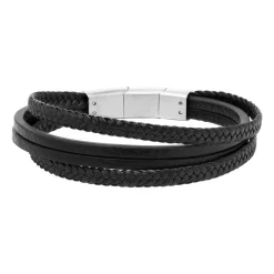 Mehrreihiges Armband aus schwarzem Kunstleder gravierbar LB0525SL