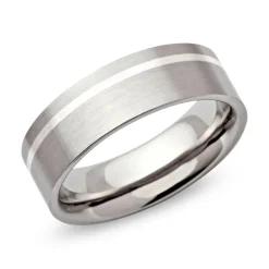 Moderner Edelstahlring flach Silbereinlage 7mm R9117SL