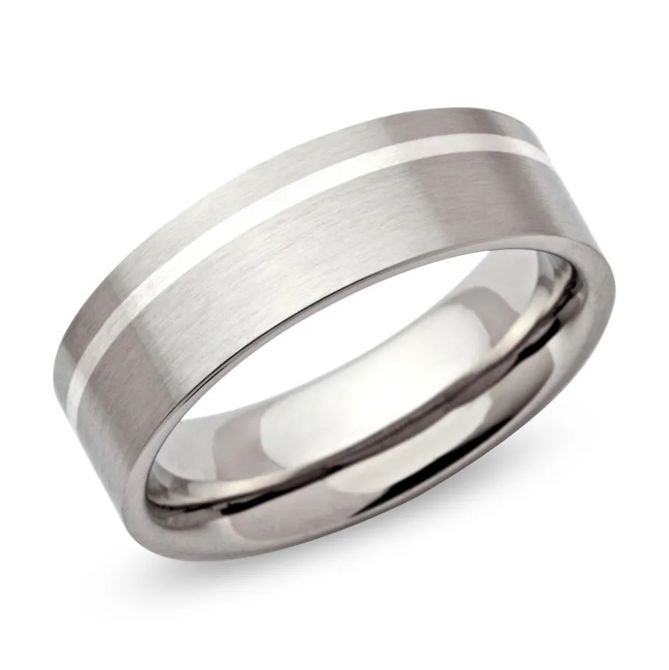 Moderner Edelstahlring flach Silbereinlage 7mm R9117SL