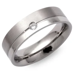 Moderner Edelstahlring Zirkonia matt 6mm R9113czSL
