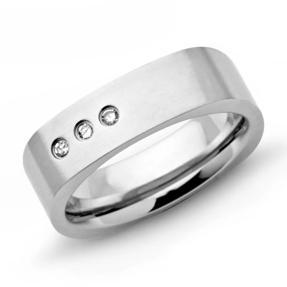 Moderner Edelstahlring Zirkonia matt 6mm R9098czSL