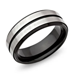 Moderner Ring Edelstahl geschwärzt Glanzrille R9105SL
