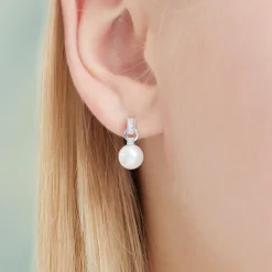 Perlen Ohrstecker aus 14K Weißgold mit Diamanten DE0227