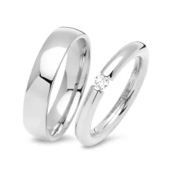 Polierte Edelstahl Trauringe mit Schmuckstein R9230s