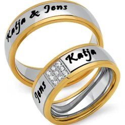 Polierte Edelstahl Trauringe mit Lasergravur R9184lg