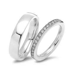 Polierte Eheringe aus Edelstahl mit Steinbesatz R9233s