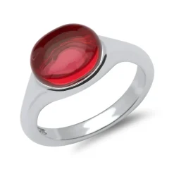 Polierter 925 Silberring mit rotem Glasstein SR0260SL