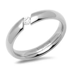 Polierter Edelstahldamenring mit Steinbesatz R9227czSL