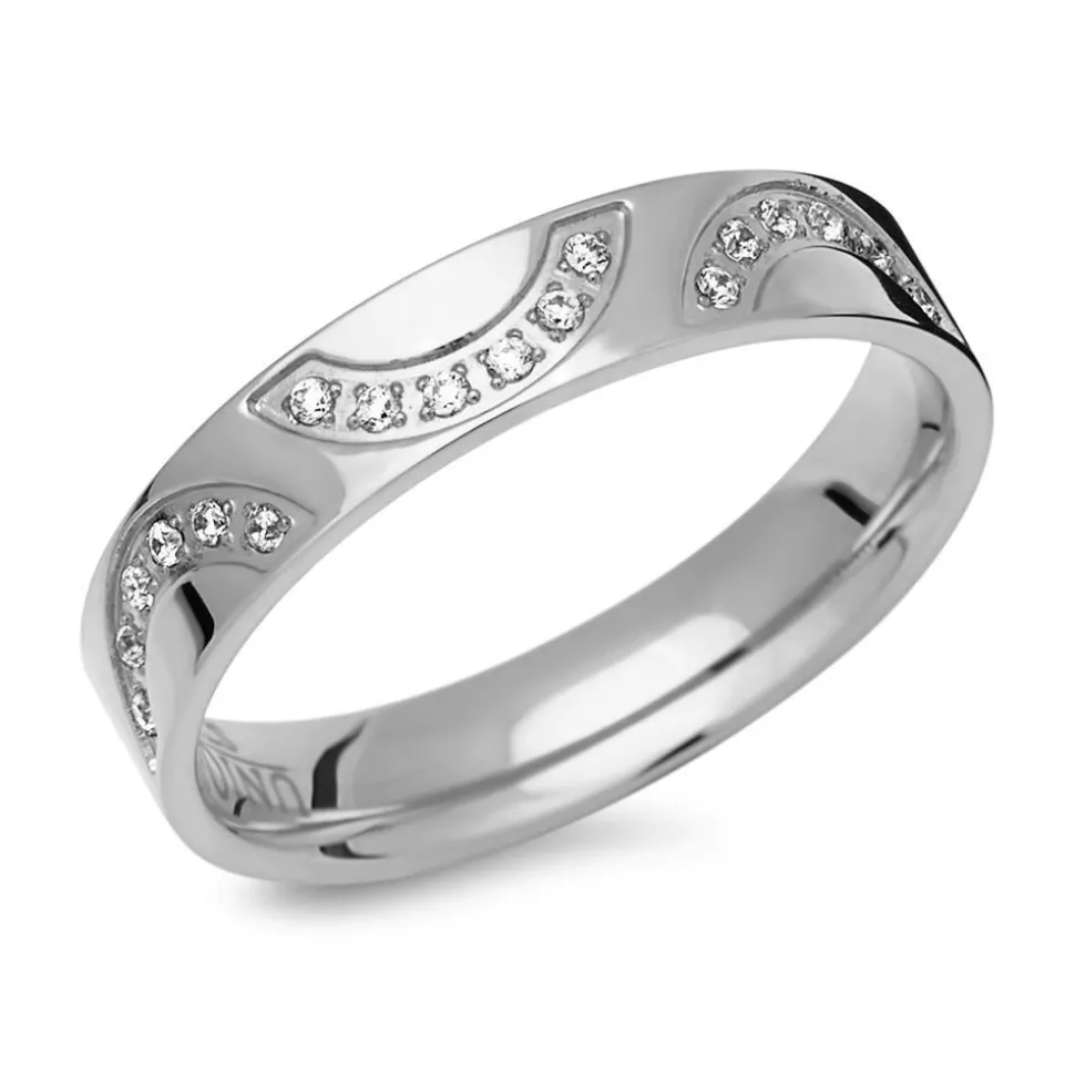 Polierter Edelstahlring 18 Zirkoniasteinen R9218czSL