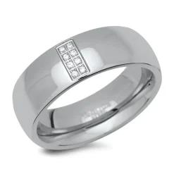 Polierter Edelstahlring mit 8 Zirkonia R9214czSL