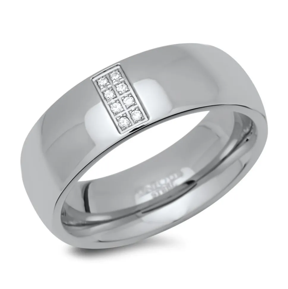 Polierter Edelstahlring mit 8 Zirkonia R9214czSL