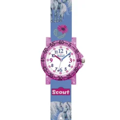 Quarzuhr Pferde und Blumen mit Textil, blau, pink 280375027