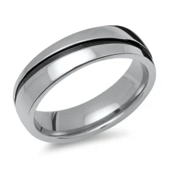 Ring aus Edelstahl poliert schwarze Rille 6mm R9216SL