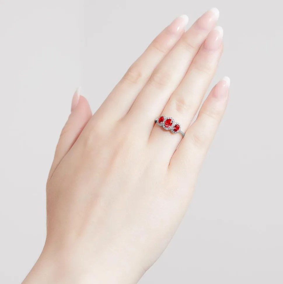 Ring aus Weißgold oder Platin mit Rubinen und Diamanten BDR0038Ru-WSL