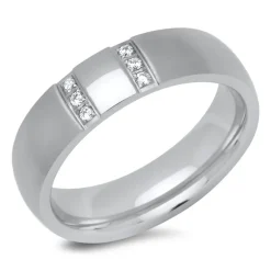 Ring Edelstahl mit Zirkonia 6 mm breit R9236czSL