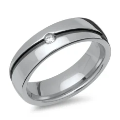 Ring Edelstahl poliert dunkle Rille Zirkonia R9216czSL