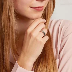 Ring Edelstahl poliert dunkle Rille Zirkonia R9216czSL