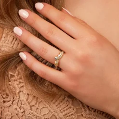 Ring für Damen aus Sterlingsilber, gold mit Zirkonia SR0499-GSL